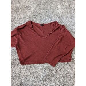 Out From Under Cropped V Neck Textured Knit Sweater Rust Red‎ Size M